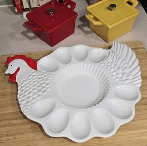 Vintage 70s Teleflora Hen Shape Ceramic Deviled Egg Platter‎